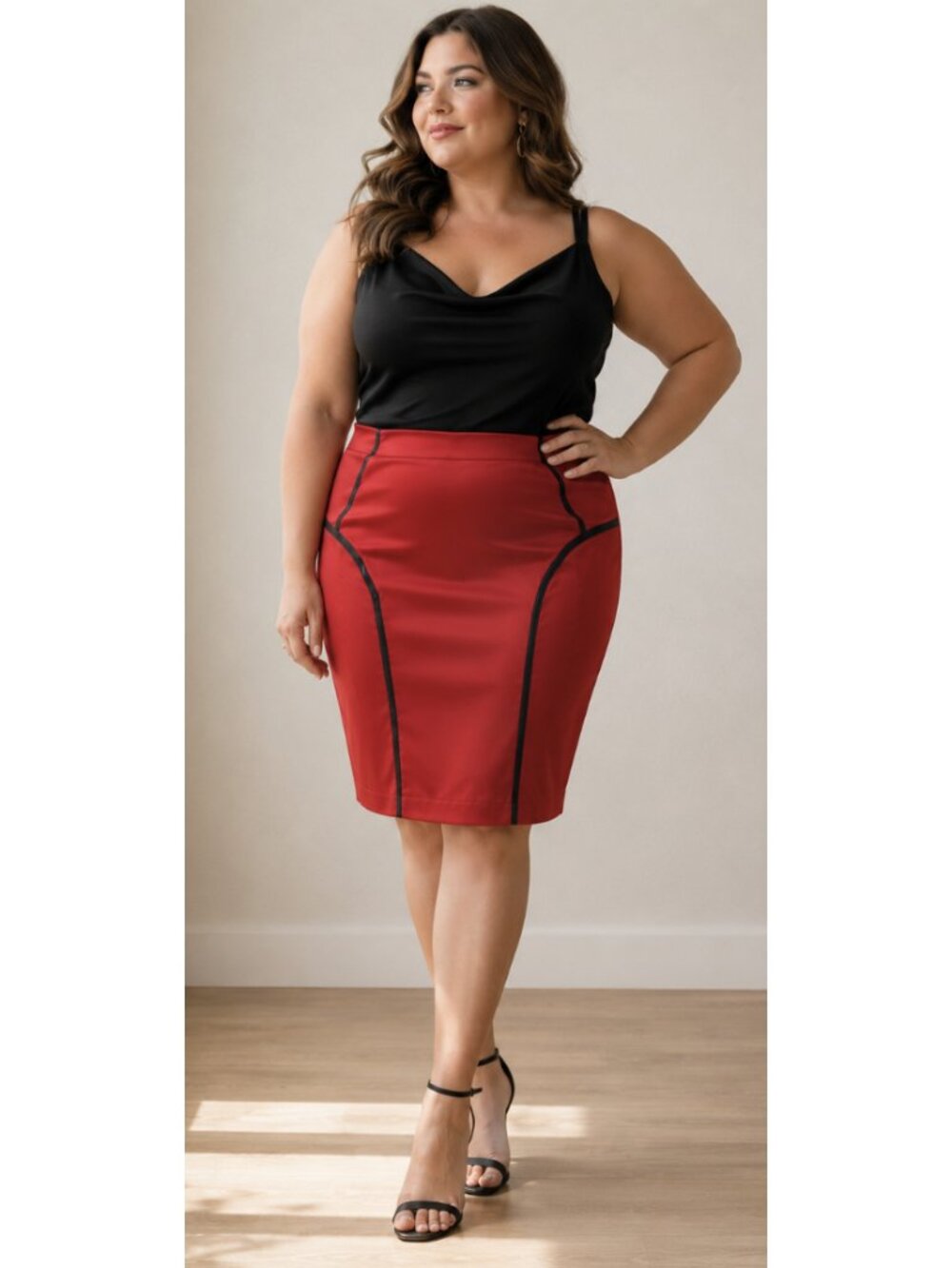 TORRID Red Satin Pleat Wiggle Pencil Skirt US 14 Retro Pinup Whimsigoth Vamp